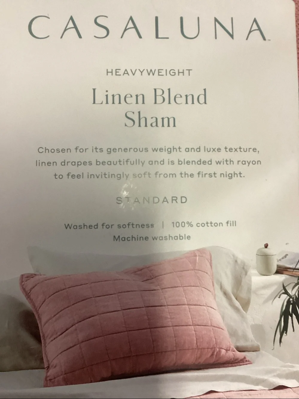 Standard Heavyweight Linen Blend Quilt Pillow Sham  - Rose - Casaluna - new